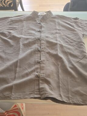 Casual Men's Mandarin Collar Button-Down Shirt - Taupe